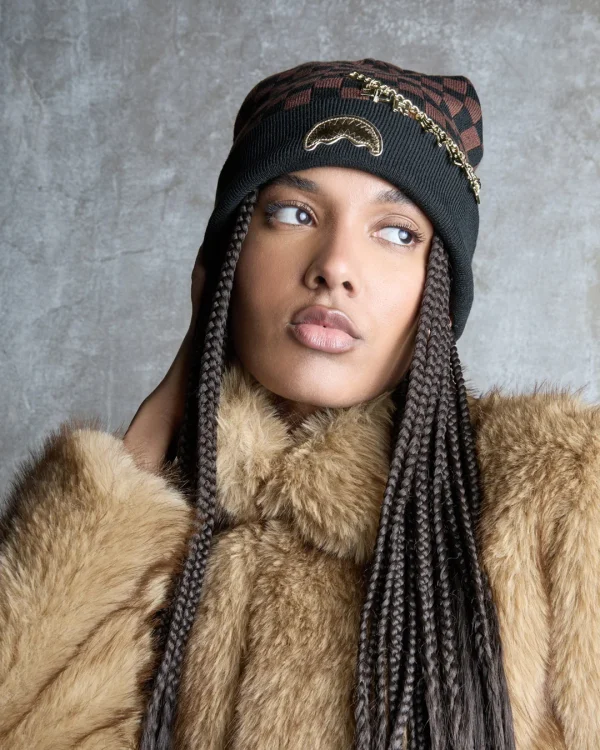 GOLD CHAIN CHECK BEANIE