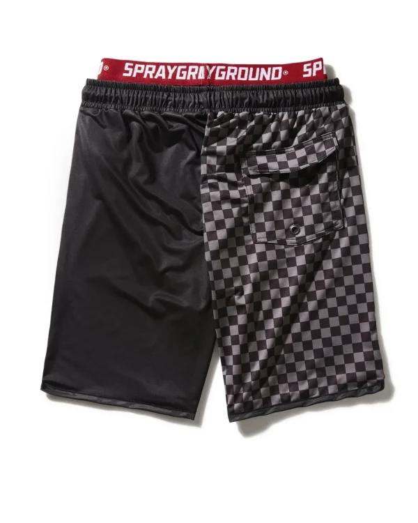 GREY CHECKERED SPLIT CORTO SWIM TRUNKS