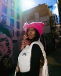 PINK LIL BEAR PUFF BEANIE