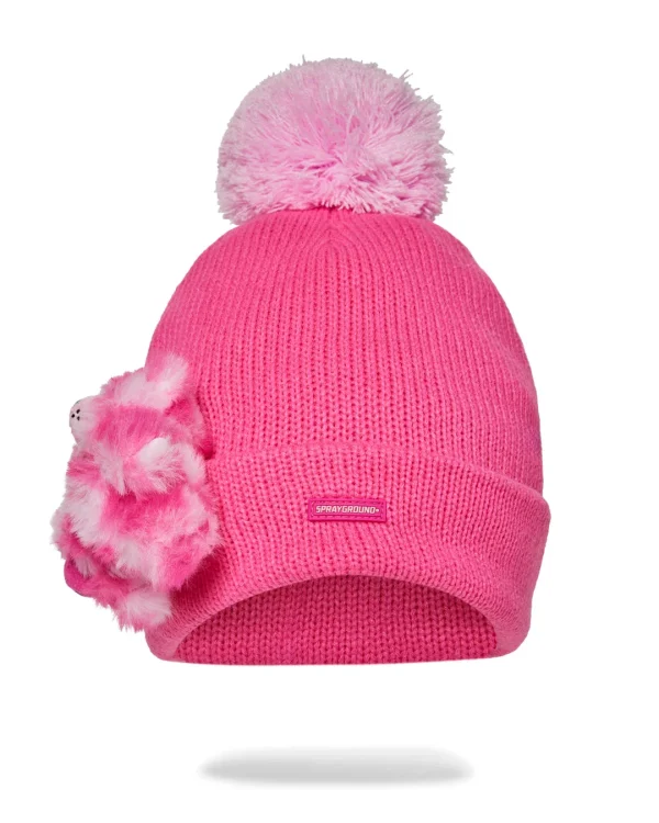 PINK LIL BEAR PUFF BEANIE
